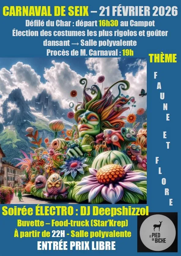 Affiche du carnaval de Seix 21 février 2026